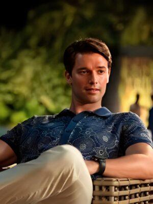Patrick Schwarzenegger TV Series The White Lotus S3 Saxon Ratliff Medalion Print Shirt