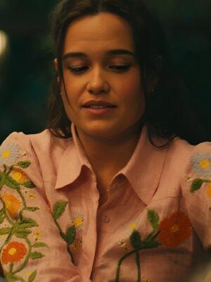 The White Lotus S03 Sarah Catherine Hook Pink Embroidered Shirt