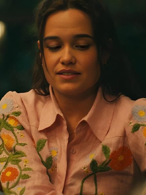 The White Lotus S03 Sarah Catherine Hook Pink Embroidered Shirt