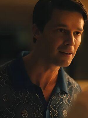 The White Lotus Patrick Schwarzenegger Blue Floral Shirt