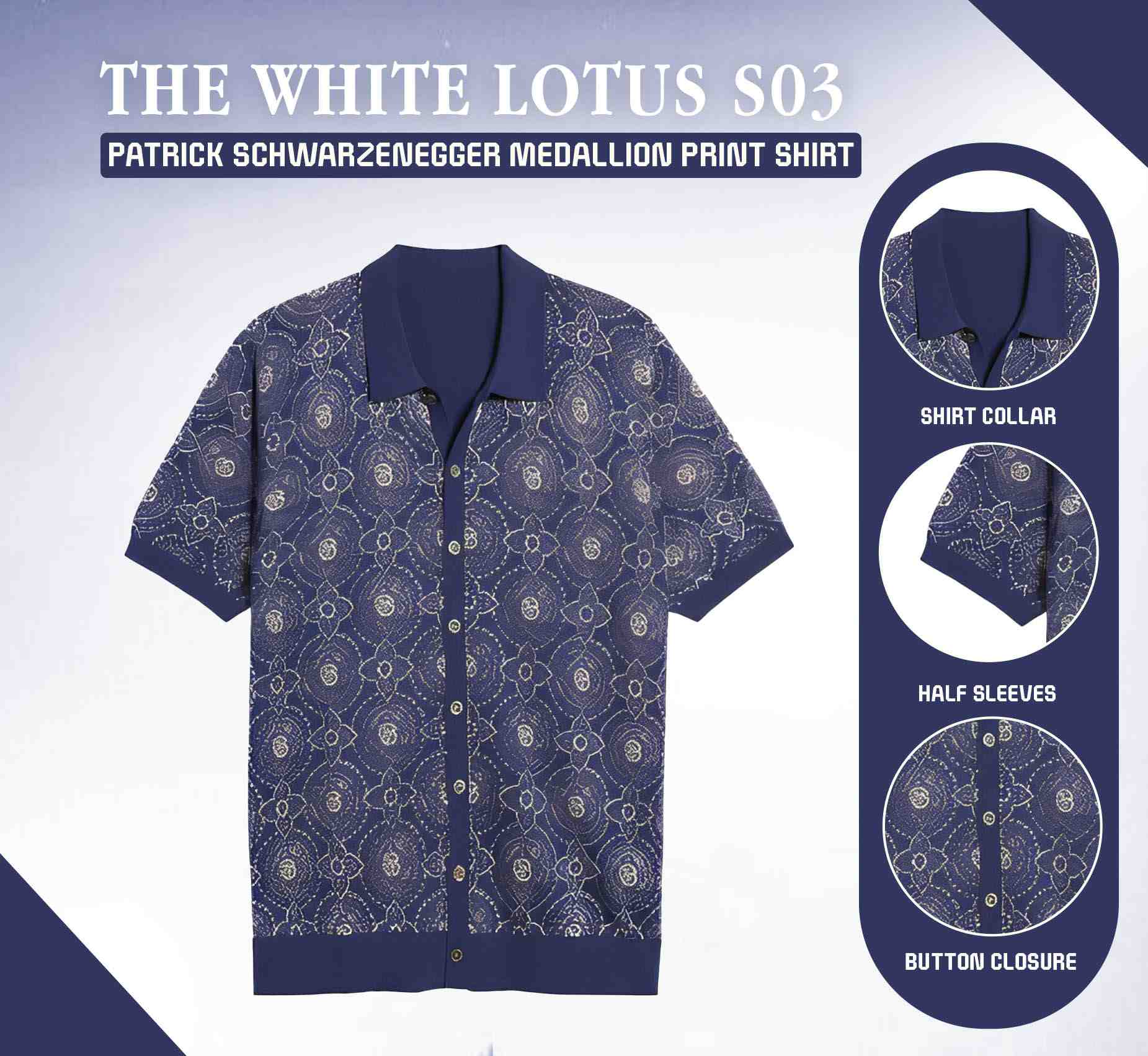 Saxon Ratliff The White Lotus S03 Patrick Schwarzenegger Medallion Shirt
