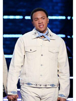 The Voice S27 Bryson Battle White Studded Trucker Jacket