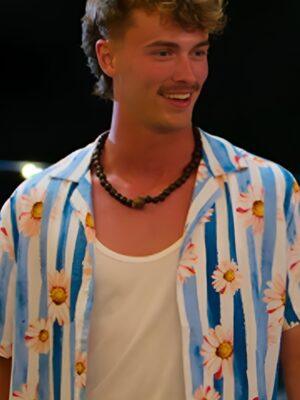 Temptation Island S06 Danny Daisy Print Blue Striped Shirt