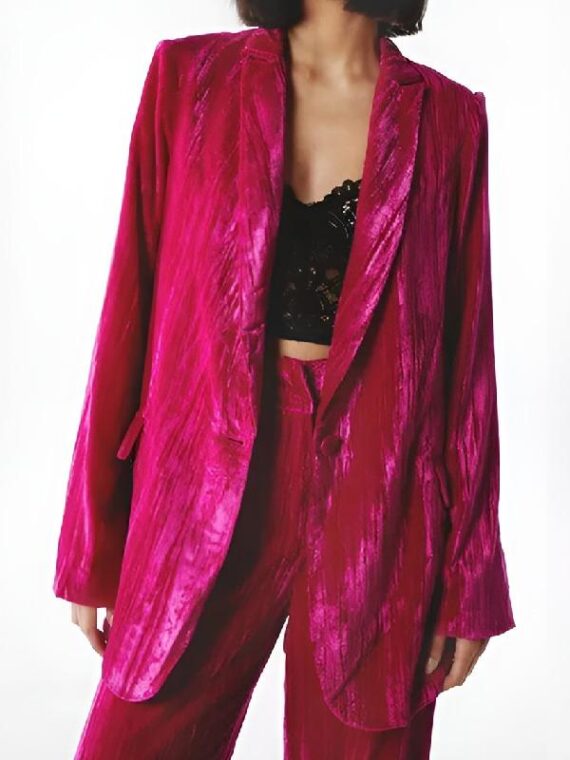 The Voice S27 Iris Herrera Pink Crushed Velvet Blazer