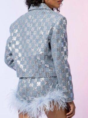 The Voice Season 27 Angie Rey Blue Denim & Metallic Checkered Jacket for women