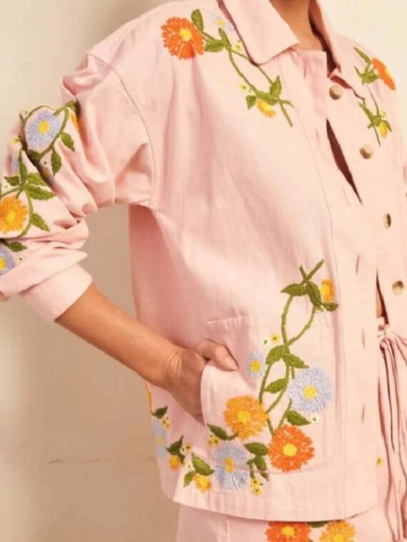 The White Lotus S03 Sarah Catherine Hook Pink Embroidered Shirt