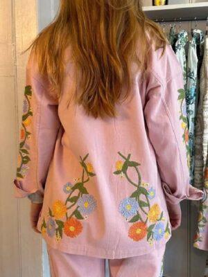The White Lotus S03 Sarah Catherine Hook Pink Embroidered Shirt for women