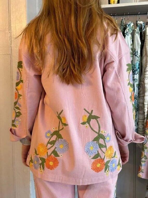 The White Lotus S03 Sarah Catherine Hook Pink Embroidered Shirt