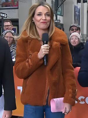 Today Show 2025 Savannah Guthrie Brown Sherpa Jacket