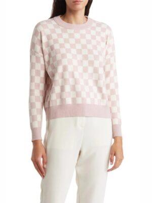 Will Trent S03 Pink & White Crewneck Checkered Sweater