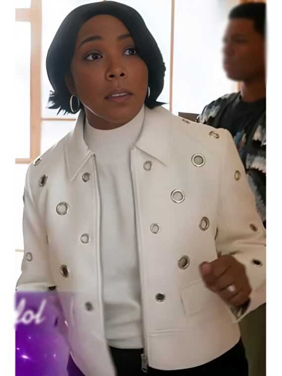 9-1-1 Athena Grant White Grommet Leather Jacket