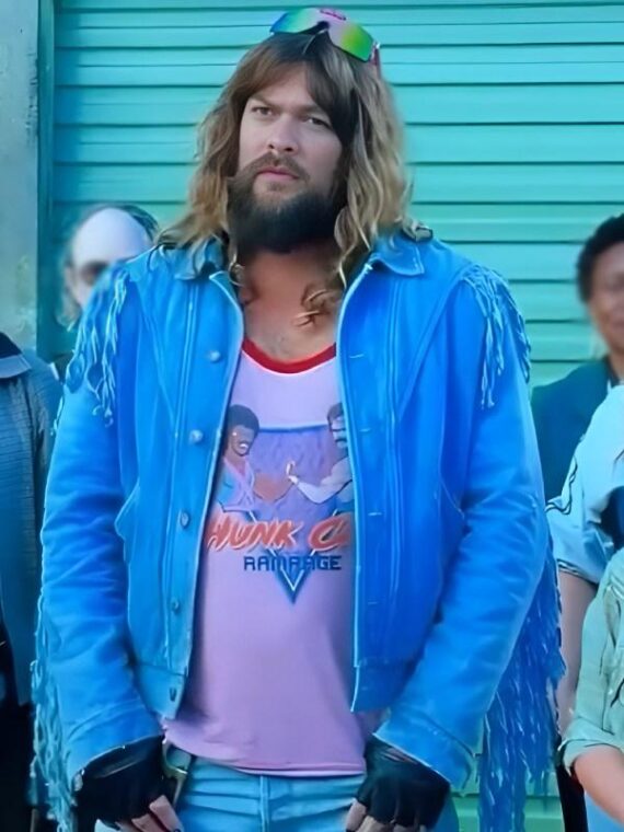 A Minecraft Movie 2025 Jason Momoa Blue Fringe Jacket