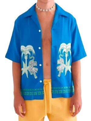 Access Hollywood Scott Evans Blue Embroidered Shirt for men