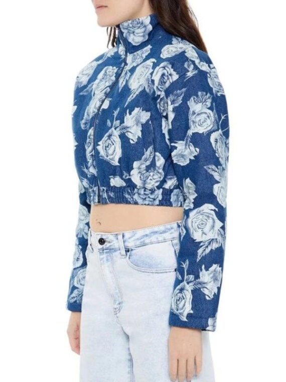 All American S7 Alexis Chikaeze Rose Print Denim Puffer Jacket