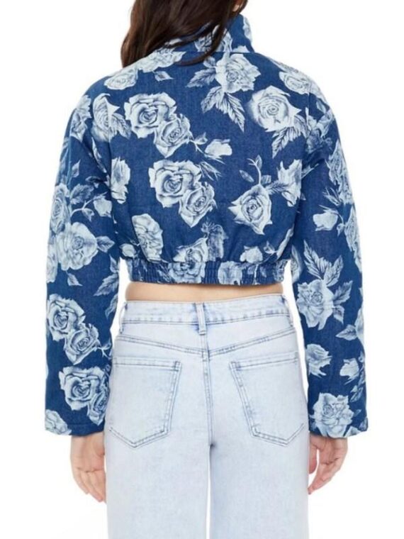 All American S7 Alexis Chikaeze Rose Print Denim Puffer Jacket