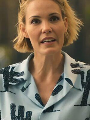 The White Lotus S03 Leslie Bibb Blue Cactus Print Shorts Set