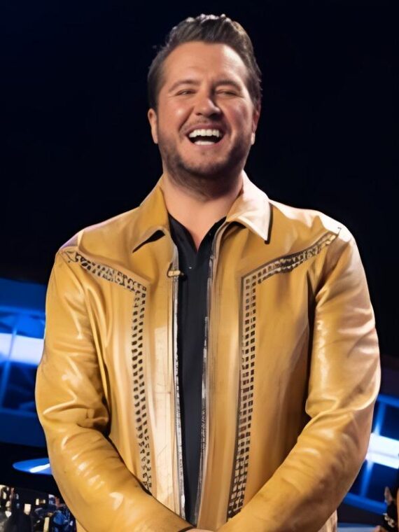 American Idol S23 Luke Bryan Brown Studded Leather Jacket