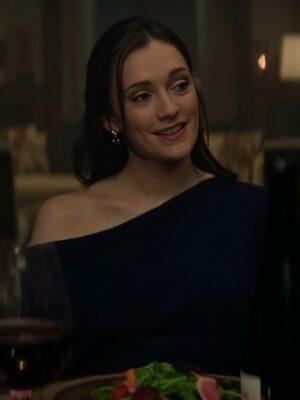 TV Series YOU Season 5 Charlotte Ritchie Off-the-Shoulder Blue Cashmere Top for women