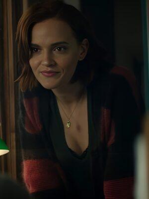 TV Series YOU Season 5 Madeline Brewer Maroon and Black Striped Mohair Cardigan for men and women