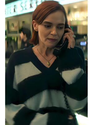 YOU S5 Madeline Brewer Black Striped V Neck Sweater