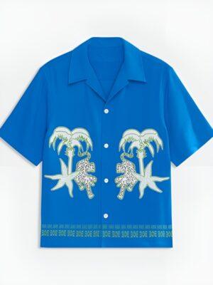 TV-Show Access Daily 2025 Scott Evans Blue Embroidered Camp Shirt for men and women