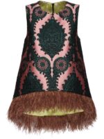The View 2025 Sara Haines Pink Printed Feather Trim Top