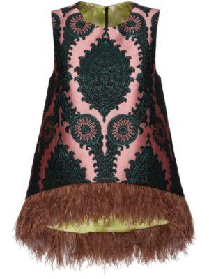 The View 2025 Sara Haines Pink Printed Feather Trim Top