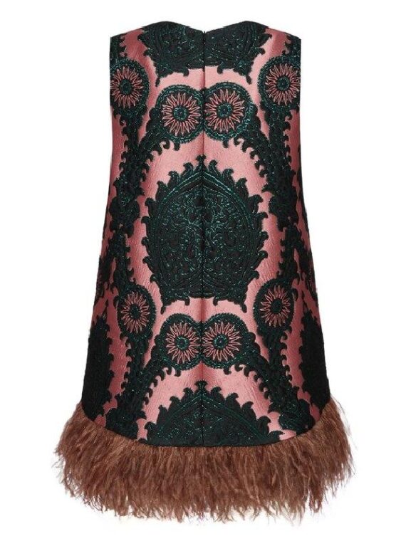 The View 2025 Sara Haines Pink Printed Feather Trim Top