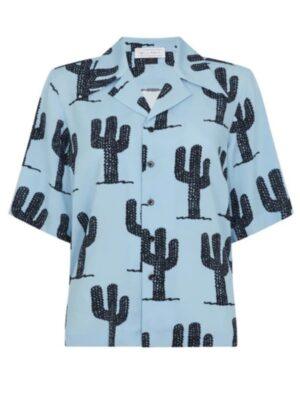 The White Lotus S03 Leslie Bibb Blue Cactus Print Shorts Set