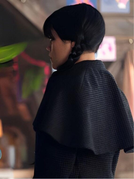 Wednesday S2 Jenna Ortega Black Plaid Coat