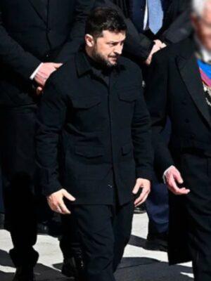 Zelensky Pope Francis Funeral Black Military Style Jacket