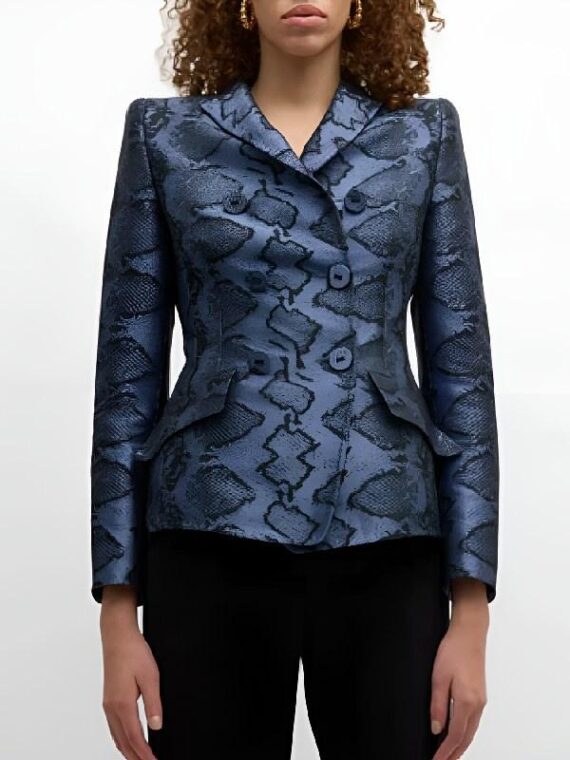 Access Daily 2025 Carrie Preston Blue Snake Print Blazer