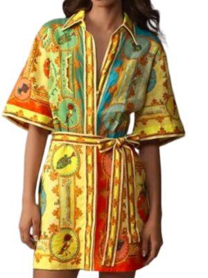 Access Hollywood Kit Hoover Patchwork Print Belted Dress