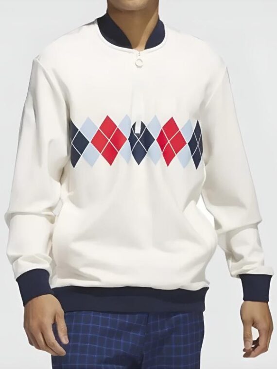 Adidas Argyle Printed 1/4-Zip White Sweatshirt