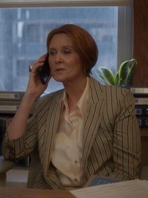 Cynthia Nixon TV Series And Just Like That Season 3 Miranda Hobbes Striped Double Breasted Blazer