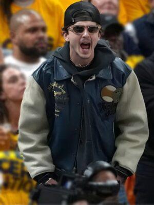 Timothée Chalamet Knicks NBA Playoffs Game Leather Jacket