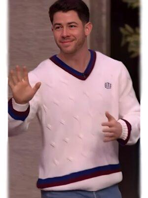 Live with Kelly and Mark Show Nick Jonas White Tennis Sweater