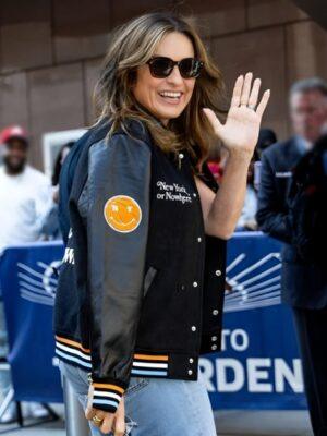 Knicks Playoff Game Mariska Hargitay Black Varsity Jacket