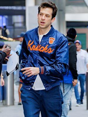 Mark Ronson MSG NYC Blue Satin Knicks Bomber Jacket