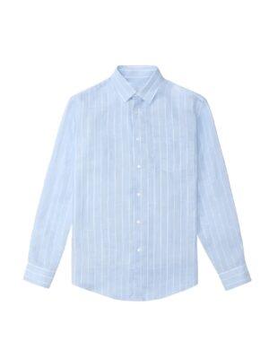 Press Junket 2025 Materialists Chris Evans Striped Linen Shirt