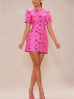 WWE NXT 2025 Sarah Schreiber Pink Stars Print Mini Dress