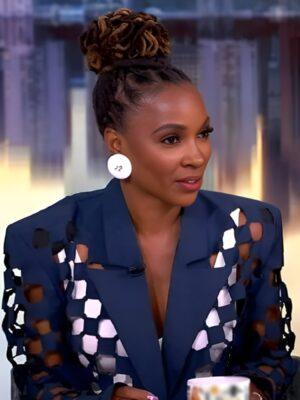 The View Show Shanola Hampton Blue Cutout Cropped Blazer