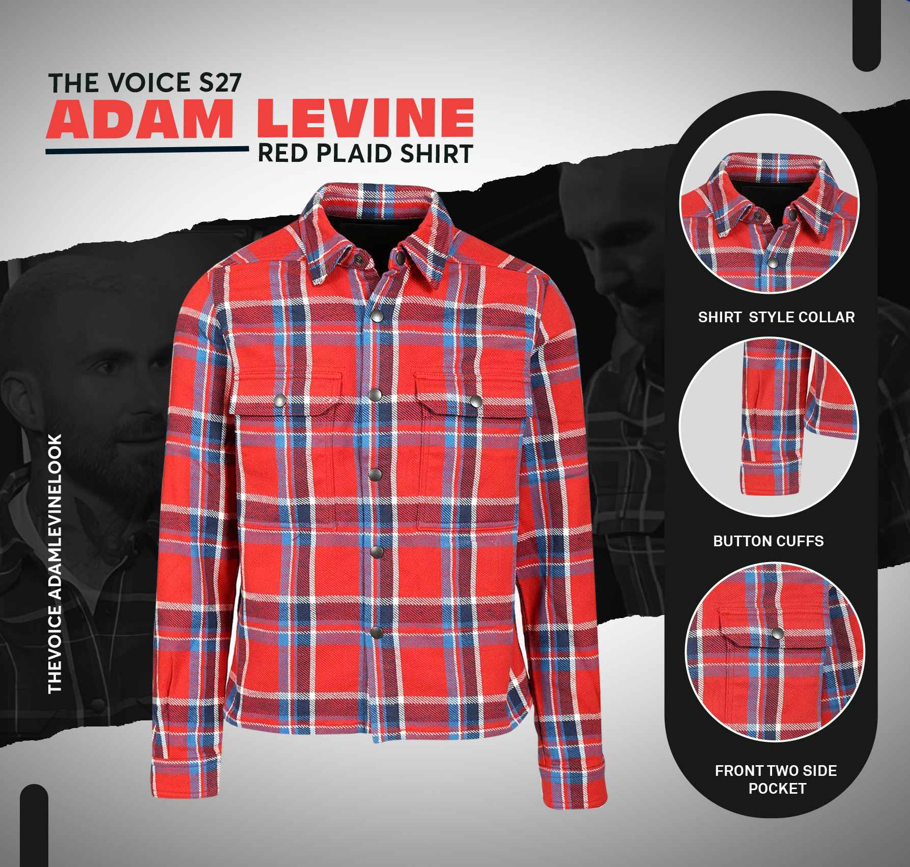 The Voice Season 27 Adam Levine Plaid Red Shirt