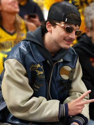 Timothée Chalamet Knicks NBA Playoffs Game Leather Jacket - Unisex
