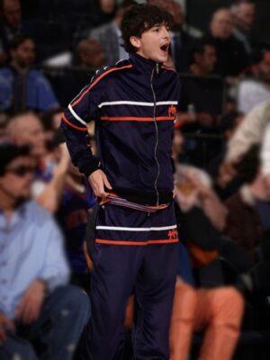 Timothee Chalamet Knicks Playoffs Game Navy-Blue Tracksuit