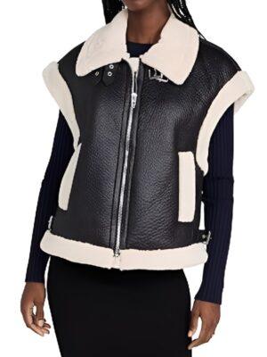 Gail Simmons Top Chef S22 Sherpa Trim Leather Vest