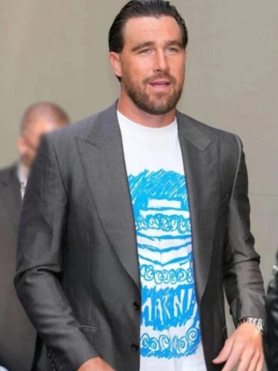 Travis Kelce Amazon 2025 Upfront Gray Blazer