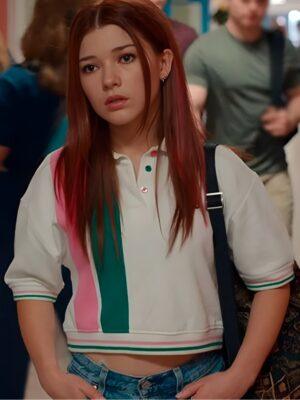 Ginny & Georgia S03 Katie Douglas Striped Teddy White Polo T-Shirt