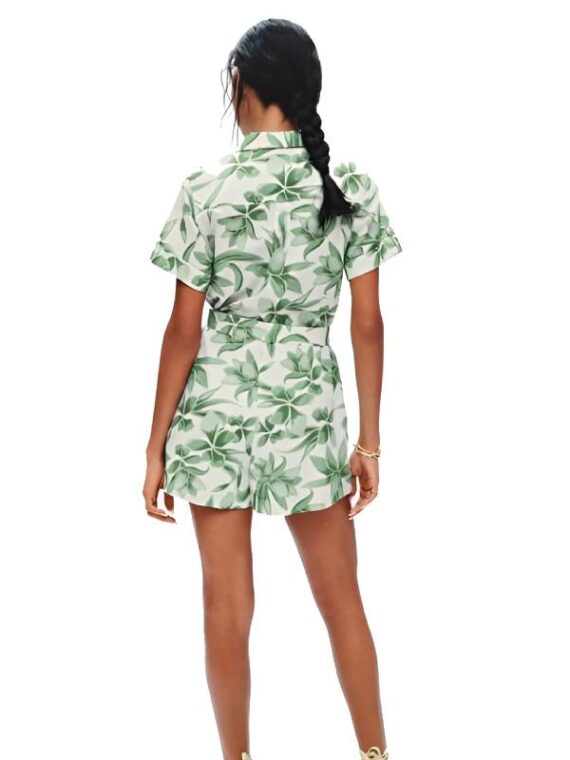 Access Daily 2025 Adrianna Costa Green Leaf Print Belted Romper