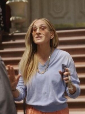 And Just Like That S3 Sarah Jessica Parker Blue V Neck Sweatshirt